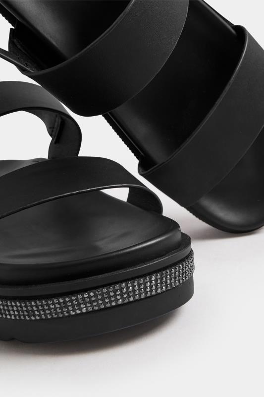 Black Sparkle Flatform Sandals In Extra Wide EEE Fit | Yours Clothing 5