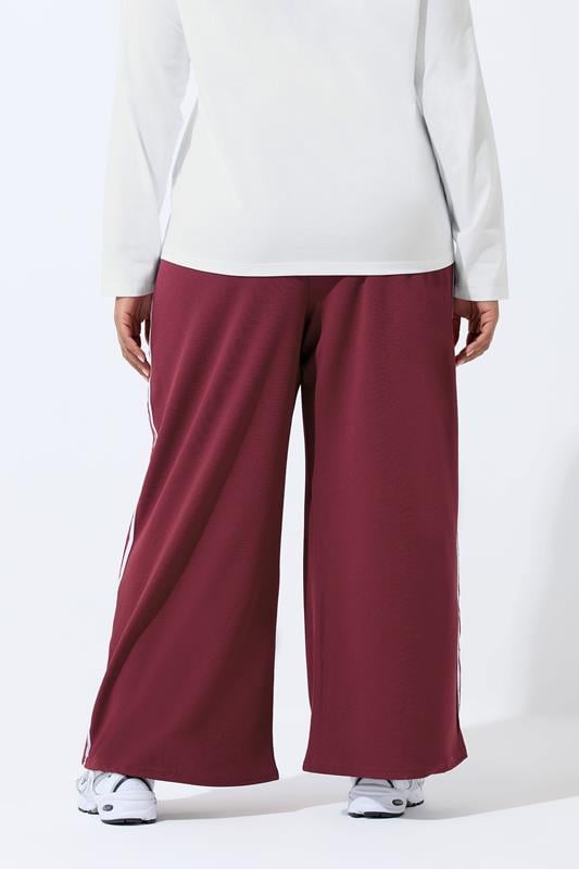 LIMITED COLLECTION Plus Size Burgundy Red Side Stripe Wide Leg Trousers | Yours Clothing 4