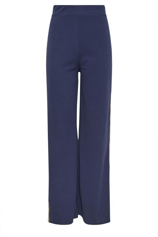 LTS Tall Womens Navy Blue & Stone Brown Side Stripe Wide Leg Trousers | Long Tall Sally 5