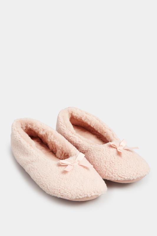 Pink Teddy Ballet Slippers In Wide E Fit | Yours Clothing 2