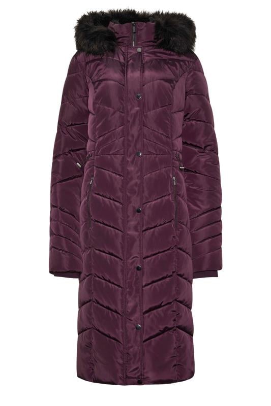 LTS Tall Women's Purple Faux Fur Trim Padded Longline Coat | Long Tall Sally 5