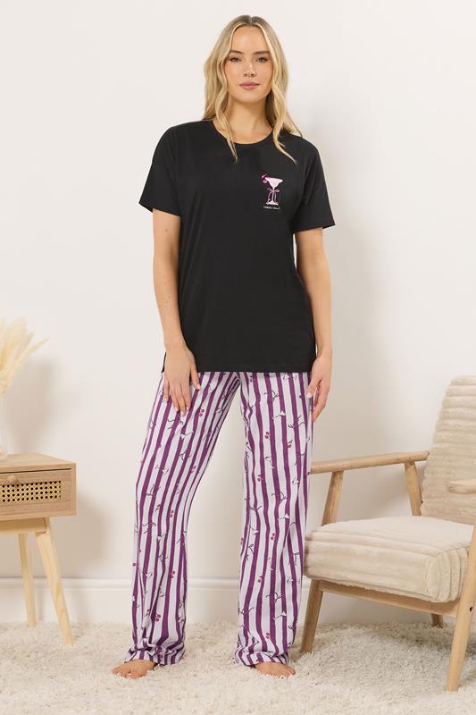 Tall  LTS Tall Black 'Happy Hour' Cocktail Wide Leg Pyjama Set