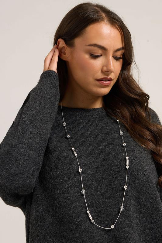 Silver Tone Long Mixed Bead Necklace | Yours Clothing 1