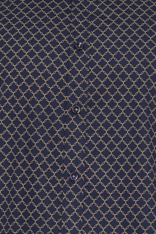 D555 Big & Tall Navy Blue & Gold Geometric Print Shirt | BadRhino 3