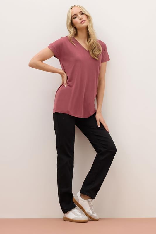 LTS PREMIUM Tall Coral Pink V-Neck Modal T-Shirts | Long Tall Sally 2