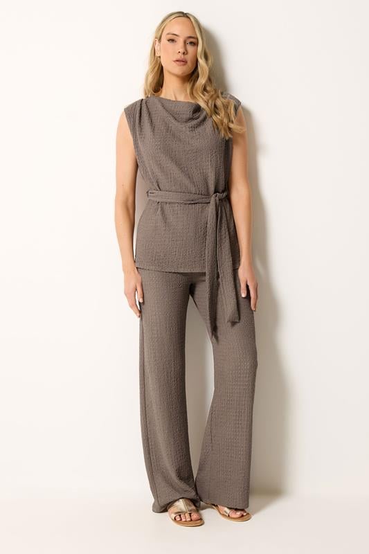  LTS Tall Mocha Brown Textured Wide Leg Trousers