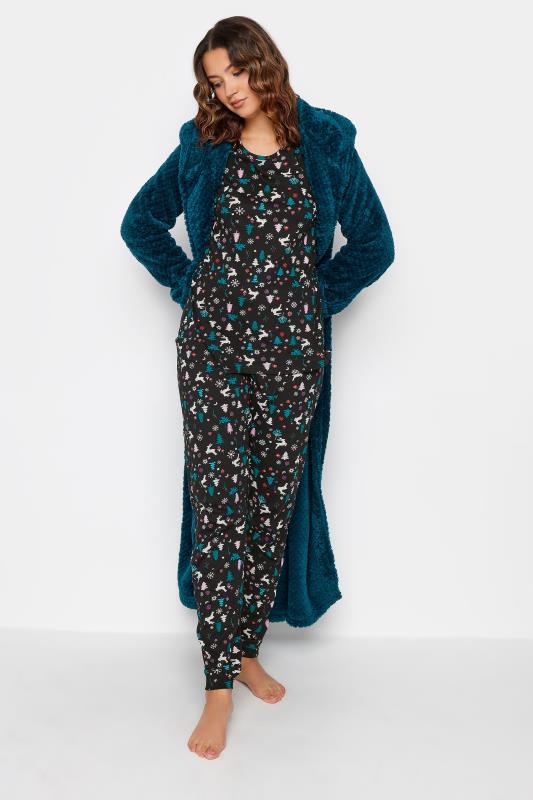 LTS Tall Womens Black Christmas Print Cuffed Pyjama Set | Long Tall Sally  4