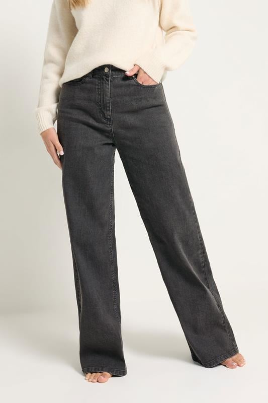 LTS Tall Dark Grey Washed Wide Leg Jeans | Long Tall Sally 3