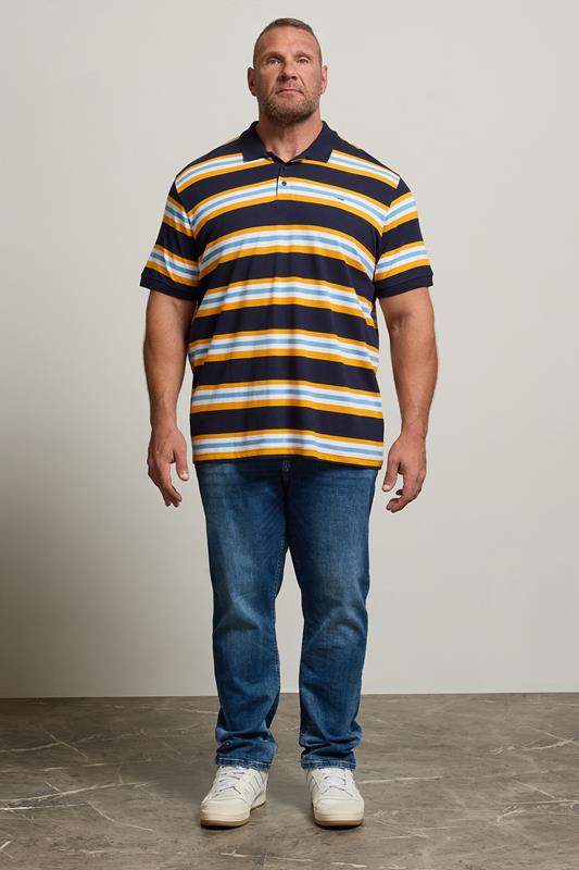 BadRhino Big & Tall Navy Blue & Yellow Striped Polo Shirt | BadRhino 2