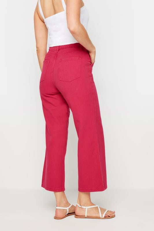 LTS Tall Women's Bright Pink Cotton Twill Wide Leg Cropped Trousers | Long Tall Sally 3