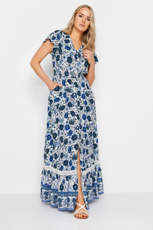 LTS Tall Women's Blue Floral Print Front Split Maxi Dress | Long Tall Sally  2