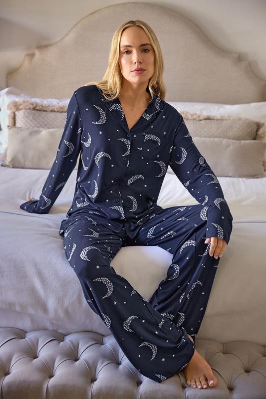 Tall  LTS Tall Navy Blue Soft Touch Moon Pyjama Set