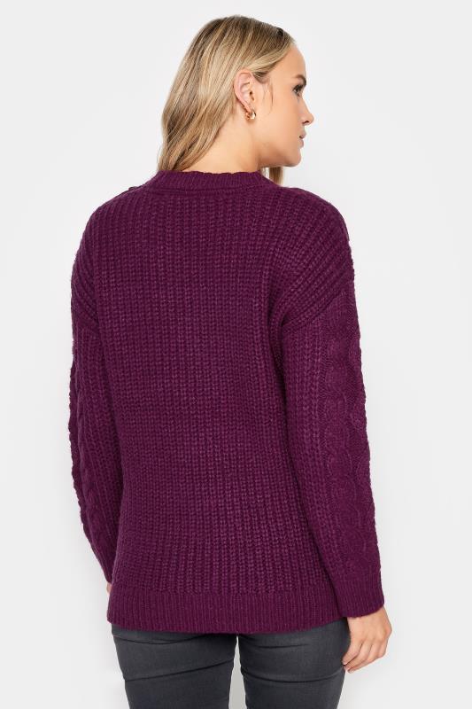 LTS Tall Womens Dark Purple Cable Button Scoop Neck Jumper | Long Tall Sally  3