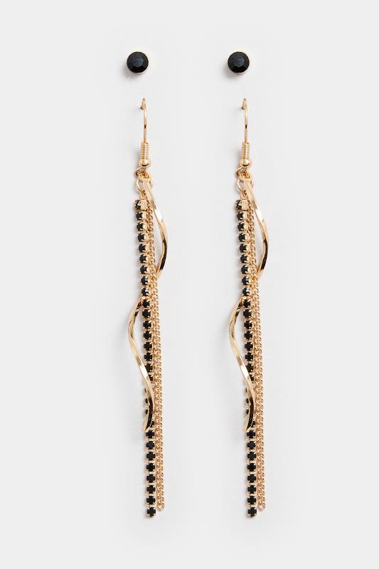 2 PACK Gold Tone Twisted Tassle & Stud Earring Set | Yours Clothing 3