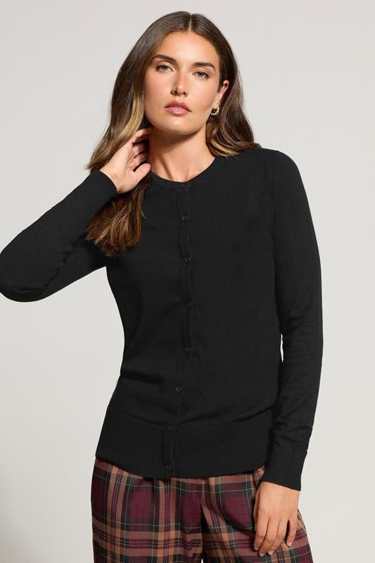 Tall  LTS Tall Black Crew Neck Button Cardigan