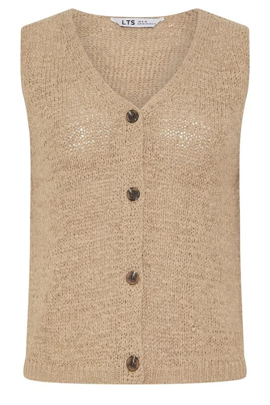 LTS Tall Women's Natural Brown Button Knitted Vest Top | Long Tall Sally 5