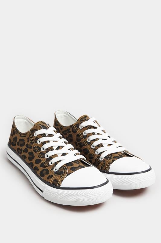 Plus Size Brown Leopard Print Low Trainers In Wide E Fit | Yours Clothing 2