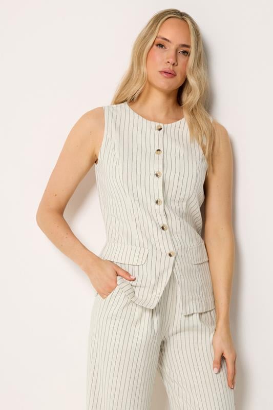LTS Tall Women's Ivory White Pinstripe Linen Waistcoat | Long Tall Sally 1