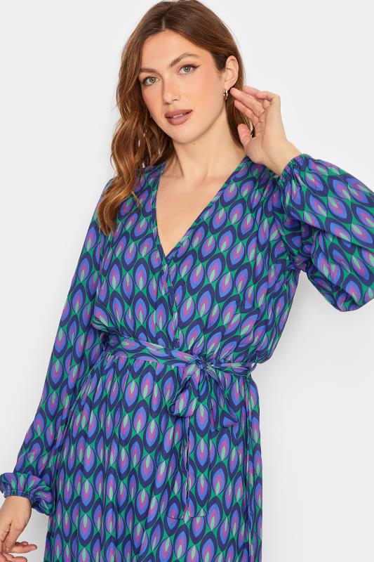 LTS Tall Women's Blue Geometric Print Midi Wrap Dress | Long Tall Sally 4