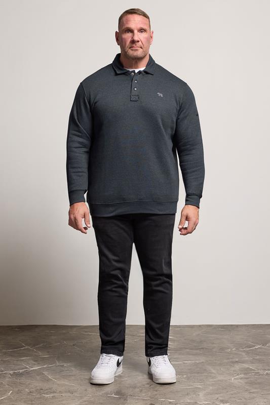 D555 Big & Tall Navy Blue Embroidered Long Sleeve Polo Shirt | BadRhino 2