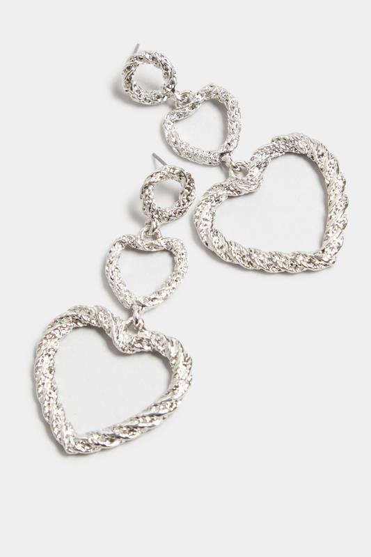 Silver Twist Triple Heart Drop Earrings | Yours Clothing 3