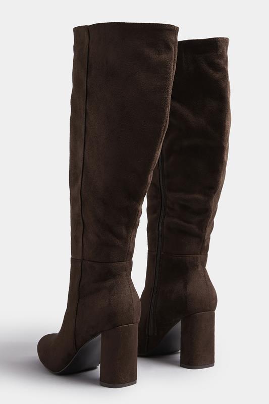 Chocolate Brown Faux Suede Heeled Knee High Boot In Extra Wide EEE Fit | Yours Clothing 5