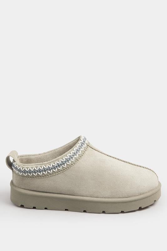 Grey Faux Suede Embroidered Mules In Standard Fit | Yours Clothing 3