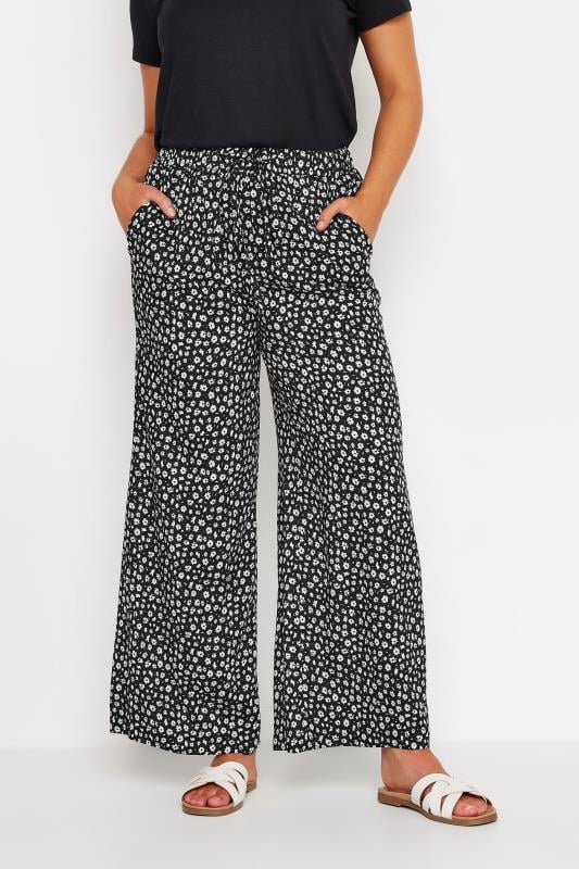 Women's  M&Co Black & White Flower Print Palazzo Trousers