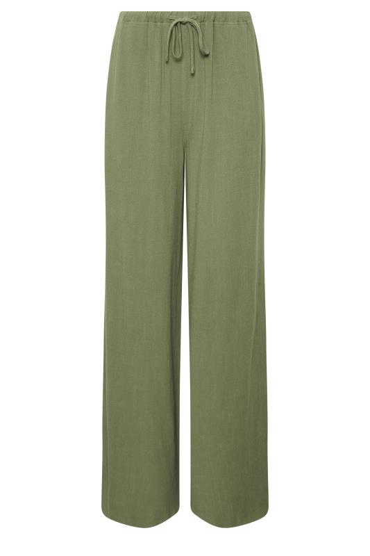 LTS Tall Women's Khaki Green Wide Leg Linen Look Trousers | Long Tall Sally 4
