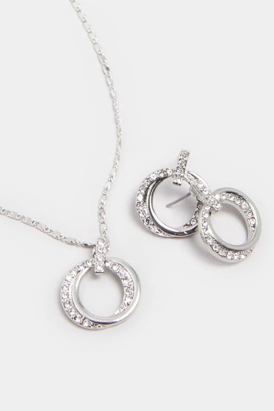 2 PACK Silver Tone Diamante Circle Jewellery Set | Yours Clothing 3