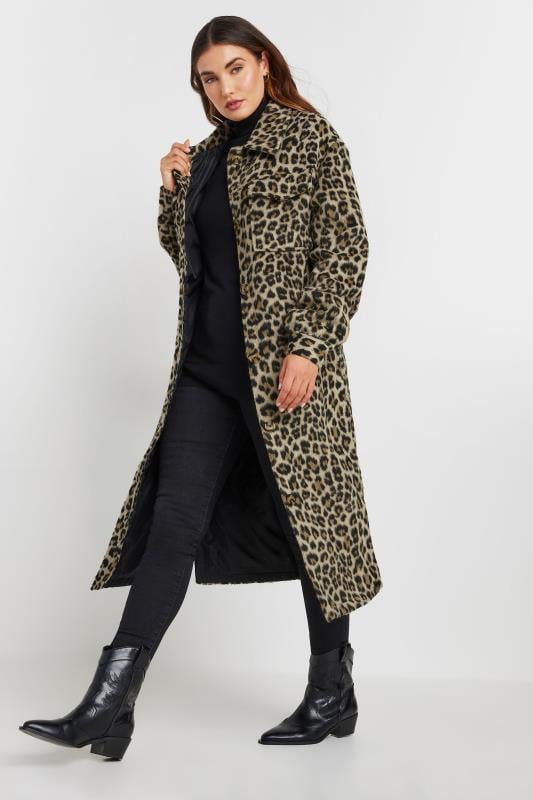 LTS Tall Beige Brown Leopard Print Longline Shacket | Long Tall Sally 3