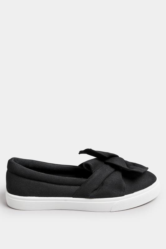 Black Twisted Bow Slip-On Trainers | Yours Clothing 3
