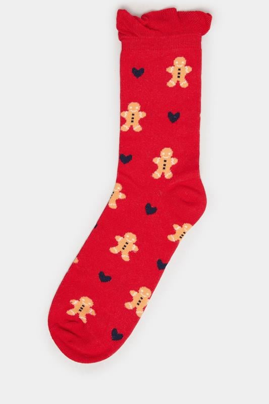 4 PACK Blue & Red Gingerbread Christmas Socks | Yours Clothing 7