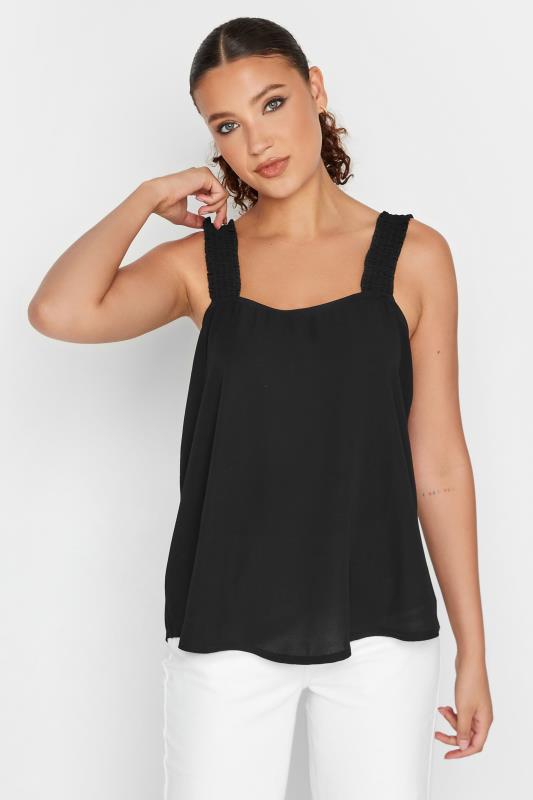 LTS Tall Black Ruched Swing Cami Top | Long Tall Sally  1