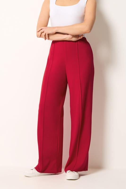 LTS Tall Women's Bright Red Textured Pleated Wide Leg Trousers | Long Tall Sally 1