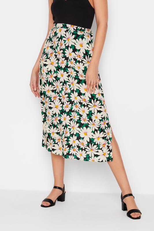 LTS Tall Women's Black Floral Print A-Line Midi Skirt | Long Tall Sally 1