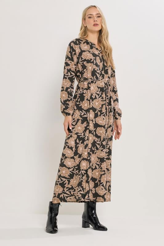 LTS Tall Brown Floral Belted Maxi Dress | Long Tall Sally 1