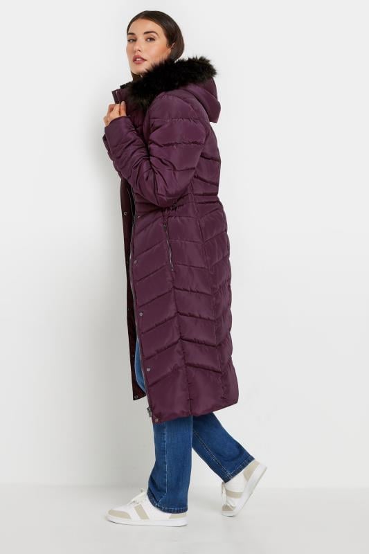 LTS Tall Women's Burgundy Red Faux Fur Trim Padded Longline Coat | Long Tall Sally 3