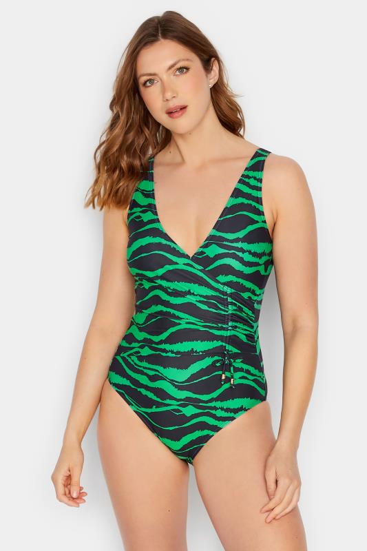Tall  LTS Tall Green Animal Print Ruched Side Swimsuit
