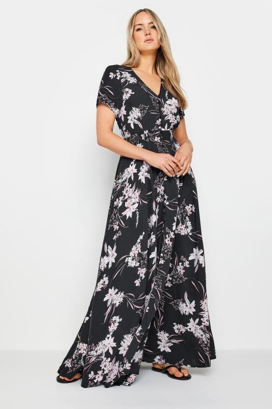 LTS Tall Women's Black Floral Print Shirred Waist Maxi Dress | Long ...