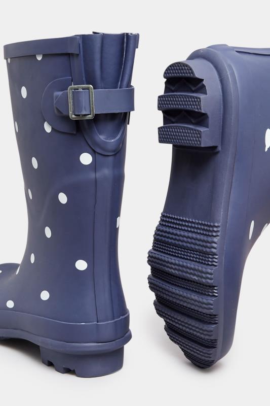 Navy Spot Print Mid Calf Wellies In Wide E Fit | Yours Clothing 4