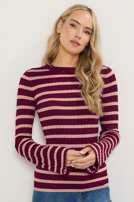 Tall  LTS Tall Burgundy Red Striped Ribbed Jumper