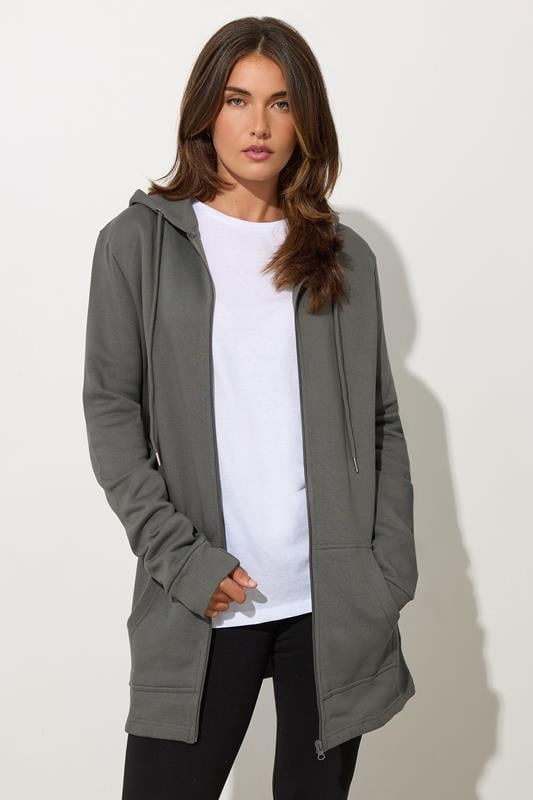 Tall  LTS Tall Grey Cotton Longline Hoodie