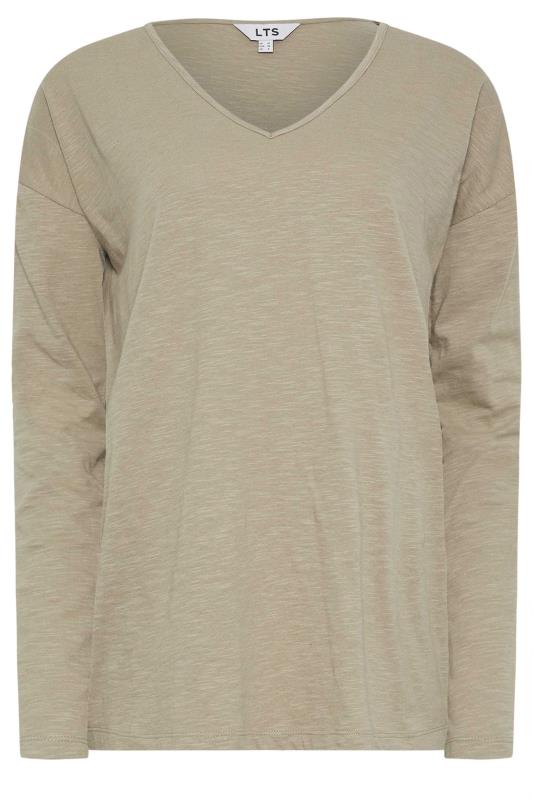 LTS Tall Natural Brown V-Neck Long Sleeve Cotton T-Shirt | Long Tall Sally 4