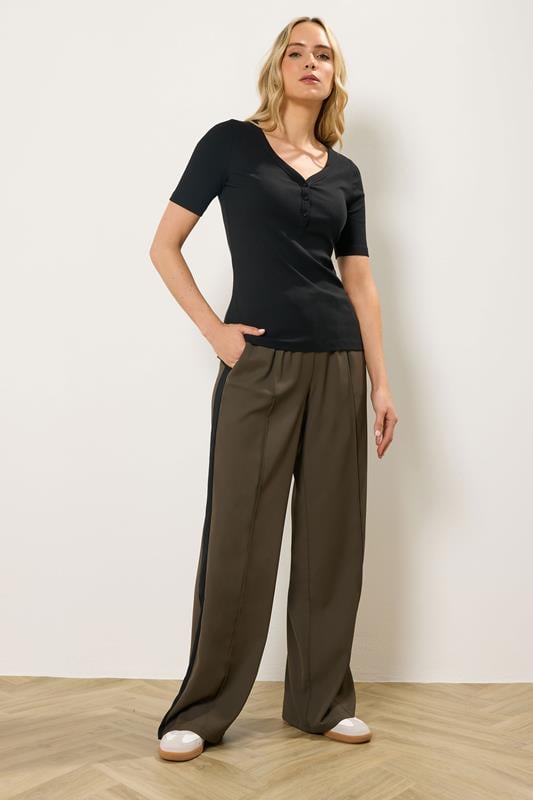 LTS Tall Black Ribbed Short Sleeve Henley Top | Long Tall Sally 2