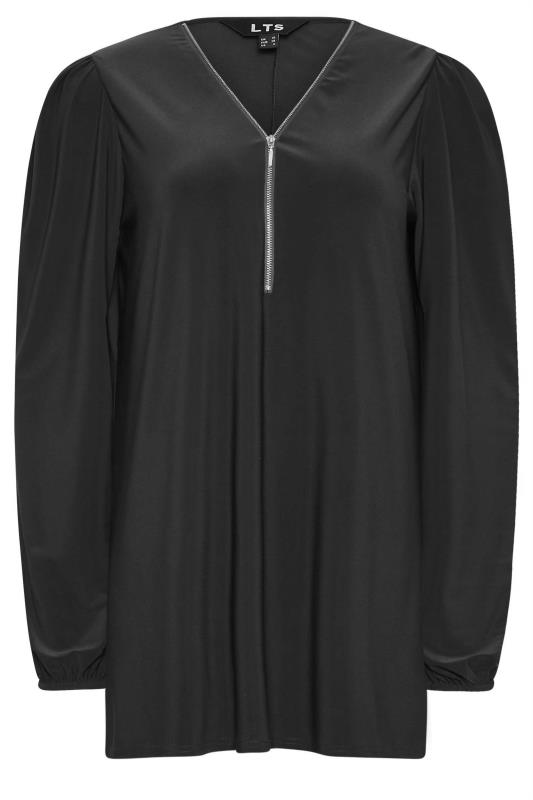 LTS Tall Womens Black Balloon Sleeve Zip Neck Top | Long Tall Sally  6