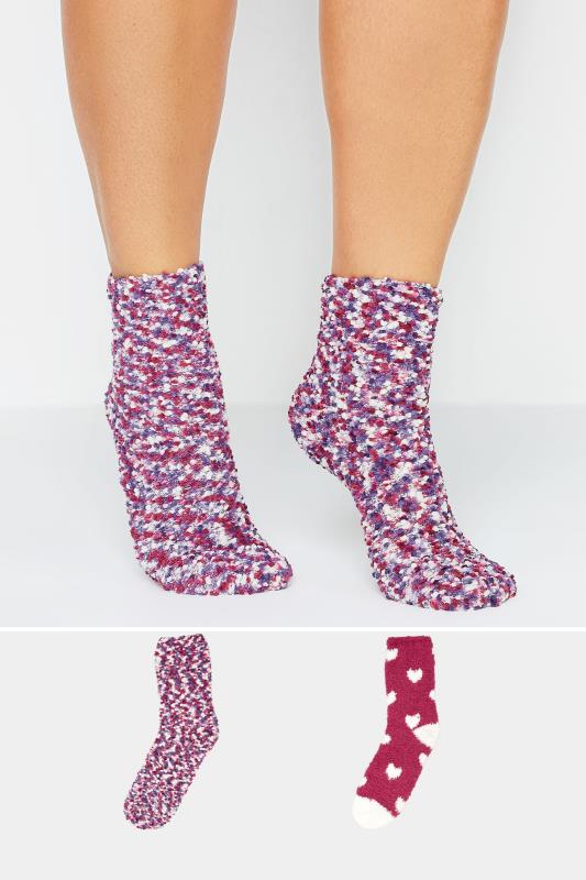 Plus Size  YOURS 2 PACK Purple & Red Cosy Textured Ankle Socks