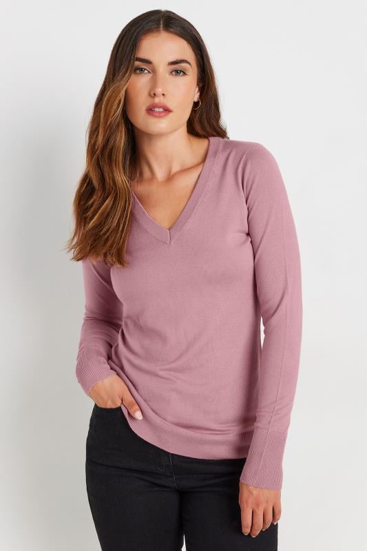 Tall  LTS Tall Pink Fine Knit V-Neck Jumper