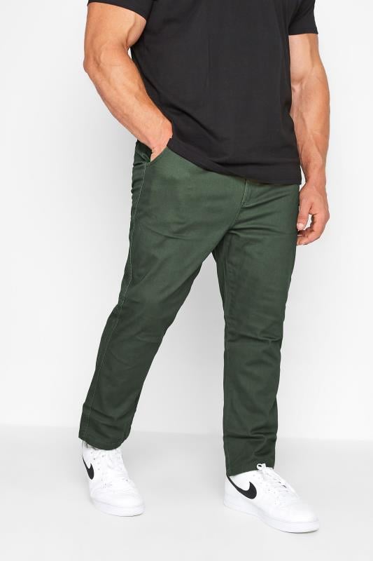 Chinos & Cords KAM Big & Tall Dark Khaki Green Chino Trousers