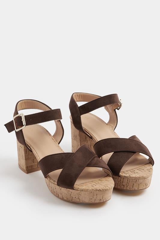  Yours Chocolate Brown Platform Sandals In Wide E Fit